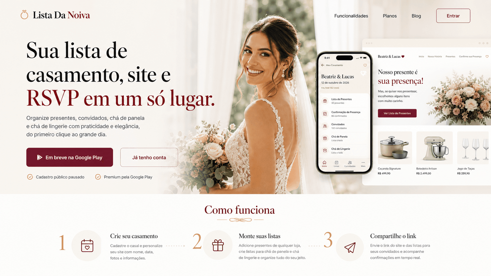 Prévia do app Lista da Noiva
